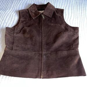 A.M.I Brown Leather Lined Collared Vest Cowgirl Biker Rocker Western SZ S